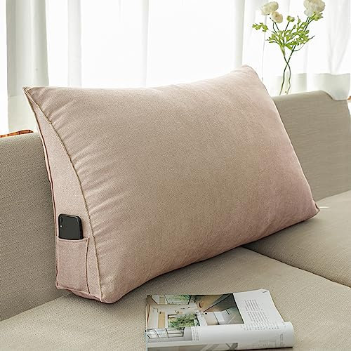 NENIUX Coussin triangulaire pour dossier et tête de lit, coussin de lecture, coussin de lit, coussin de soutien lombaire pour canapé, bureau, tatami, 60 x 50 x 20 cm, beige