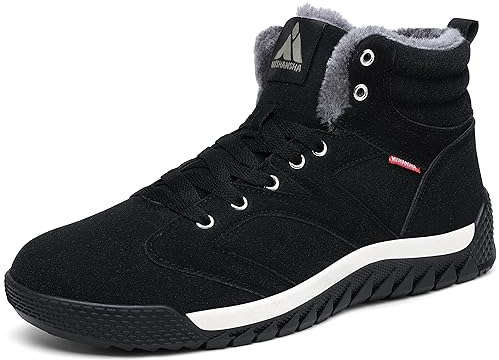 Mishansha Herren Winterschuhe Warm Gefüttert Schneestiefel Winter Outdoor Boots Winterstiefel rutschfest Stiefelette Mann, Schwarz 46 EU
