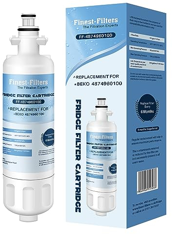 Finest-Filters 4874960100 Fridge Water Filter Cartridge Compatible with Beko/Smeg 4874960100, 4394650100, 9256712, SBS4K; Lamona Leisure LAM6100, HJA6110; Blomberg IWD1004ET; Grundig 487960000