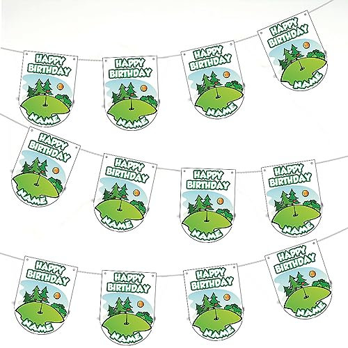 AK Giftshop Personalised Golf Birthday Bunting Party Decorations Flags - 12pcs / 2.5m Ribbon