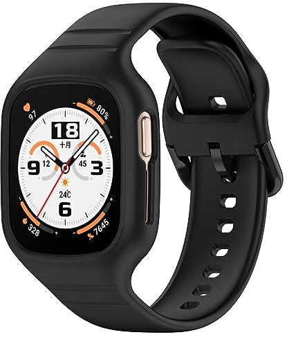 GIOPUEY Bracelet Compatible avec Honor Watch 4, Souple Silicone Sangle Bracelet [Résistant à l'usure] [Respirant] Montre Bracelet - Black