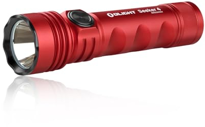 OLIGHT Seeker 4 LED Taschenlampe 3100 Lumen 400 Meter bis zu 15 Tage Laufzeit, Tragbare Handlampe mit 5 Beleuchtungsmodi, USB-C Wiederaufladbare Lampe für den Alltag,Outdoor, Notfälle (Rot)