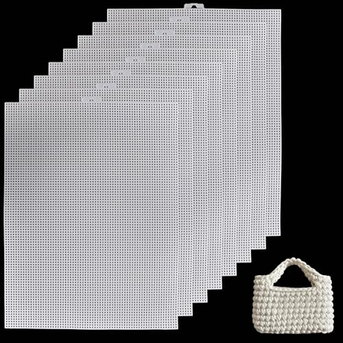 8 Stück Plastic Canvas Sheets, Kunststoff Mesh Canvas Sheet Kit, 7 CT Transparent Mesh Canvas Sheets, Mesh Canvas Sheets Plastic für Stickerei, Stricken und Häkelprojekte, 26 x 34cm (Weiß)