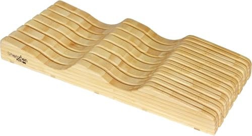 Shenzhen Knife XL Drawer Knife Block: 15 Slot (Holds 12-15 Knives) Empty Bamboo Wood Knife Holder and Organiser Compartment for Kitchen Drawers