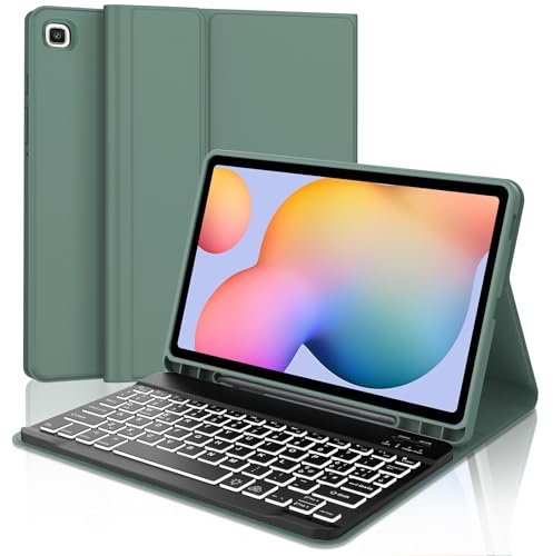 Tastiera per Samsung Galaxy Tab S6 Lite 2022/2020 10.4'', Custodia con tastiera Italiano retroilluminazione Bluetooth magnetica rimovibile per sumsung S6 Lite(SM-P610/P615/P613/P619), Verde scuro