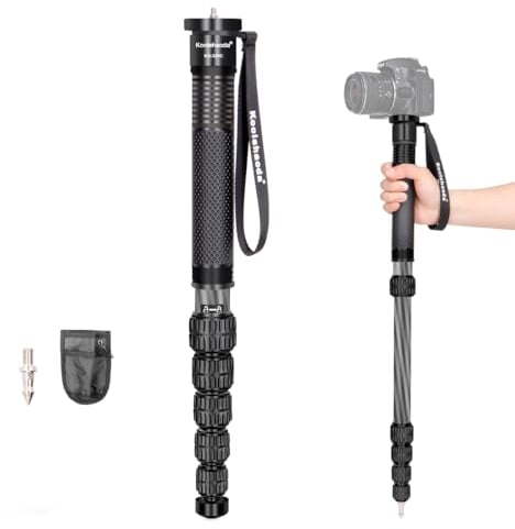 Koolehaoda 44-174 cm Monopiede per Fotocamera, 32mm Tubo in Fibra di Carbonio Monopiede Unipod Stick Monopiede da Viaggio Portatile Leggero per Fotocamere DSLR, Carico Utile 15kg (KQ-326C)
