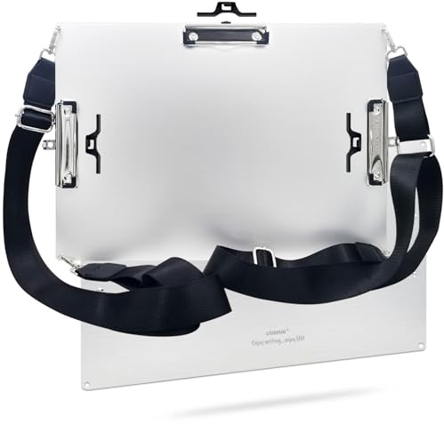 Klemmbrett mit drei Clips, Aluminium, 28,9 x 43,2 cm, mit 2 speziellen Schultergurten, Metall-Klemmbretter zum Aufhängen, Kunststifthalter, extra großes Klemmbrett für Feld, Zeichnen, Geschäft, Büro,