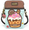 CHALA Handy-Umhängetasche für Damen, PU-Leder, Leinen, mehrfarbig, Handtasche mit verstellbarem Riemen, Cupcake - Blau, Einheitsgröße