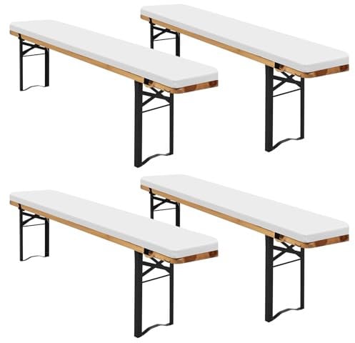 4er-Pack bierzeltgarnitur auflage, Bierbankauflage gepolstert für Bierzeltgarnitur 220x25x3cm bierbank auflagen, XL Waschbare auflagen bierzeltgarnitur für Partyzeltgarnitur(Weiß, wasserdicht)