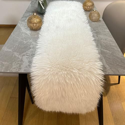 Kunstfell Tischläufer Fell Tischläufer Weihnachten Weiß Modern Deko Oster Tischläufer Perfekt für Weihnachten ,Hochzeit Home Esstisch, Schminktisch, Couchtisch (30cm x 90cm)