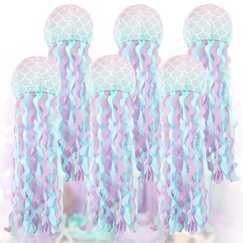 TOATELU Papierlaterne Laterne Deko, 25cm/10inch Meerjungfrau Geburtstag Deko, Quallen Papierlaternen, für Kinder Thema Party, Ozean Thema Party Lieferungen (6)