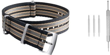 Uhrenarmband für Omega Seamaster 007 Moonswatch Commander Speedmaster 300 AT150 Aqua Terra, 20 mm, weiches Canvas-Stoffband, kompatibel mit 19/21 mm, Schwarz / Beige