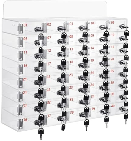 LVRUIEDS Boîte de rangement pour téléphone portable, boîte de rangement personnelle avec 12/15/20/25/30/40 emplacements, casier transparent pour téléphone portable avec serrure (40 emplacements)