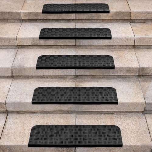 Spurtar 5er Set Gummimatte Treppenstufen Matten Antirutschmatte Treppenteppich Anti-Rutsch Stufenmatte Treppenteppich für Innen Outdoor Teppich Gummimatten 65 x 25cm