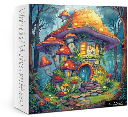 Mushroom House Puzzle for Adults 1000 Pieces, Magic Forest Jigsaw Puzzle, Fantasy Whimsical Plant Tree Puzzle