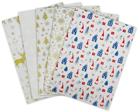 25 Blatt Weihnachtsseidenpapier, 50 x 35 cm, recycelbares Seidenpapier mit Weihnachtsmotiven, 5 verschiedene festliche Motive für Partydekorationen