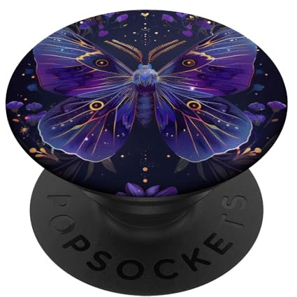 Dunkelblaue Luna-Motte Hexe blauer Schmetterling und lila Blumen PopSockets mit austauschbarem PopGrip