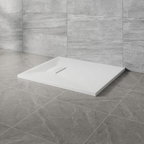 NRG 900x700mm SMC Rectangle Shower Tray White Slip-Resistance Bathroom Shower Base Easy to Clean