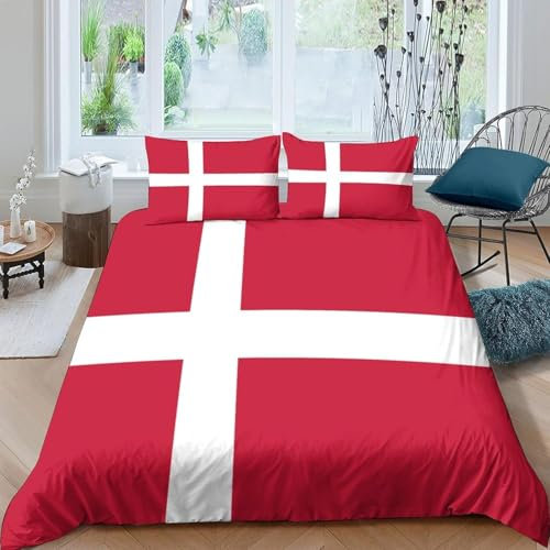Bettwäsche Dänische Flagge 135X200 cm Bettbezug Set 3D Druck Bedding Bettwäsche 3 Teilig Bettbezüge Hohe Dichte Mikrofaser Bettbezug 2 Kissenbezug Mit Reißverschluss-704761384