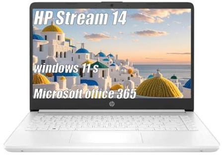 HP Stream - Computer portatile da 14 pollici per studenti, Intel Celeron N4120, 4 GB di RAM, 64 GB eMMC, Microsoft 365, webcam 720p, Windows 11 S, batteria a lunga durata, con accessori 5ave, bianco