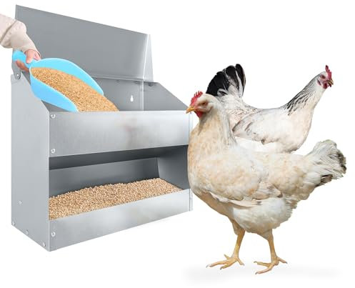 FIVMEN 15kg Futterautomat Hühner Hühnerfutter Verzinkter Automat Aufhängbar mit Deckel Groß Futtertrog für Küken Enten Geflügel