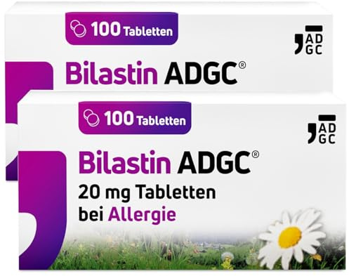 Bilastin ADGC® 2x 100 St - Allergietabletten bei Heuschnupfen - schnell & langanhaltend bis 24 St. wirksam bei allergischem Schnupfen, Nesselsucht(Urtikaria), Juckreiz, Tierhaar- und Hausstauballergie