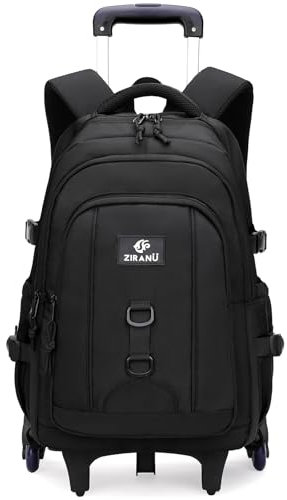 Tanou Rucksack Trolley für Jungen Herren - 30L Schulrucksack Teenager mit 6 Räder - Wasserdichter Schulranzen mit Rollen Lässiger Daypack für Schule Reisen Freizeit, Schwarz