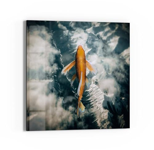 DEQOART Glasbild Echtglas | Motiv Goldfisch im Wolkenmeer | quadratisch einteilig 50x50 cm | schöne Dekoration | Wandbild für Wohnzimmer, Schlafzimmer, Flur & Küche | moderne Wanddeko