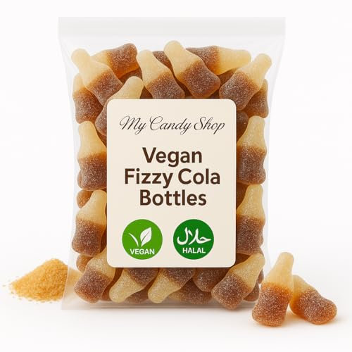 Vegan Fizzy Cola Bottles Sweets - 500g Halal Sweets In Bulk Cheap for Sharing - Classic Cola Candy Without Gelatine For Parties, Sharing & Gifting