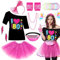 Déguisement des années 80 pour femme et fille - Ensemble d'accessoires avec t-shirt, jupe, tutu, sac, gants, bandeau, boucles d'oreilles, collier, bracelets pour femmes et filles - Thème rétro pour