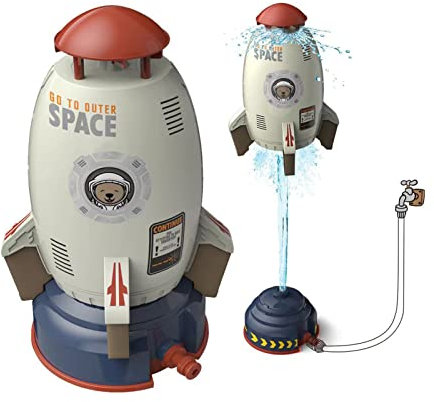 WREWING Rocket Water Sprinkler for Kids - Hydraulic Launch & Spin Outdoor Toy STEM Water Pressure Play Set for Summer Backyard Fun