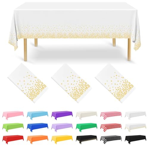 NACHLYNN 3 Stück Einweg Tischdecke 137 x 274 cm Gold und Weiß Rechteckige Tischabdeckung Wasserdicht Gartentischdecke für Festivals Party Hochzeiten Brautpartys Geburtstag Dekorationen