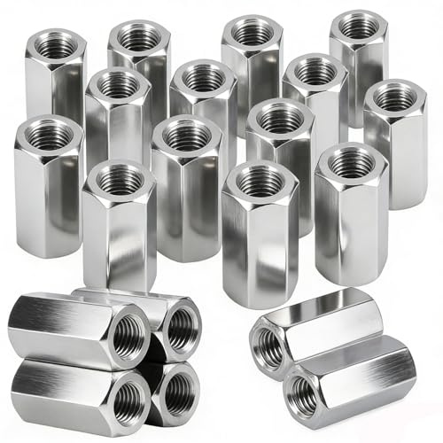 20 Stück Langmutter M8 x 24mm, Verbindungsmuttern Langmuttern aus Edelstahl, Gewindemuffen Verzinkt Stahl Sechskant Verbindungsmuttern, Gewindehülsen Distanzmuffen Langmuttern für Haushalts Bürogeräte