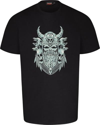 Espionage Mens Viking Skull Print SS Pure Cotton T-Shirt - Black - 3XL