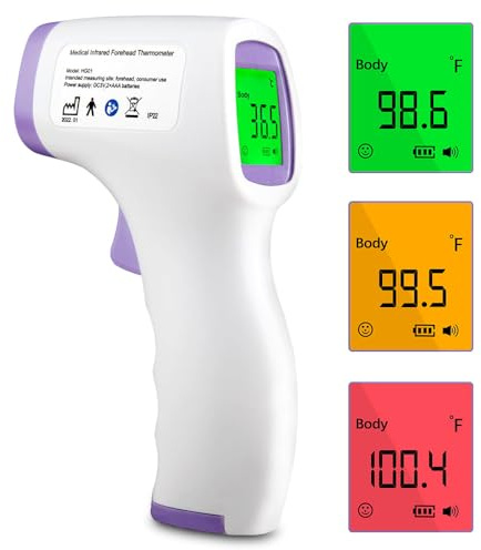 Fever Thermometer, Fieberthermometer Kontaktlos with 3 Colours Fever Alarm, 32 Memory Functions, Contactless Infrared Forehead Thermometer for Babies, Children, Adults, for Home Use Only