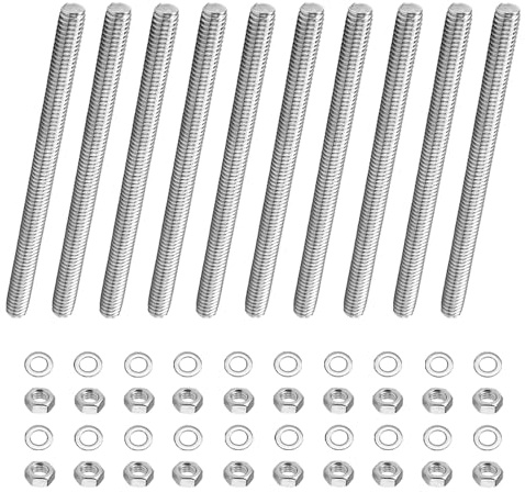 10 aste filettate M8 x 200 mm con 20 dadi esagonali e 20 rondelle | Aste filettate in acciaio inox, per costruzione di mobili, montaggio a macchina
