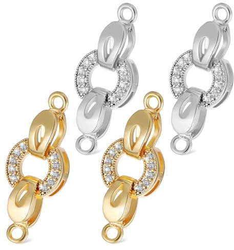 LALAFINA 4 pezzi Chiusure Gioielli in Rame Placcato per Bracciali e Collane Fermagli Leggeri e Versatili per Creazione e Riparazione Fai da Te Oro e Argento Adatti Perle e Fili Multipli