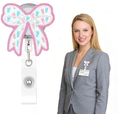 Ruispeed Lustiger Porte-Badge avec nœud Mignon pour Les infirmières et Les sages-Femmes, Porte-Badge Rose avec Clip pour infirmières, médecins, Aides-soignants et Enseignants