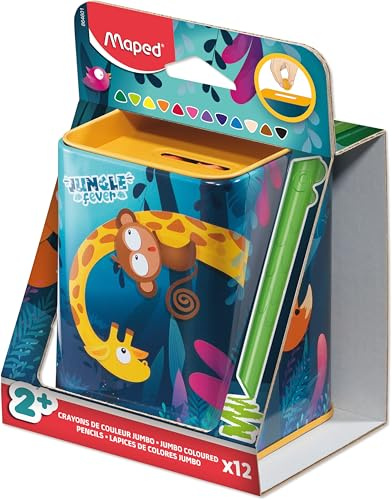 Maped COLOR'PEPS INFINITY KIDY Buntstifte 12er Set – JUMBO Farbstifte ohne Holz, 100% Mine, kein Anspitzen, inkl. Metall-Spardose, Malstifte für Kinder ab 2 Jahren