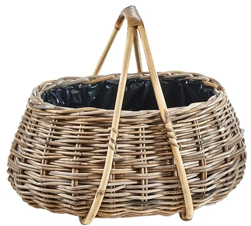 Kobolo Pflanzkorb TILIA oval geflochtener Rattan 54x40x48 cm Grau
