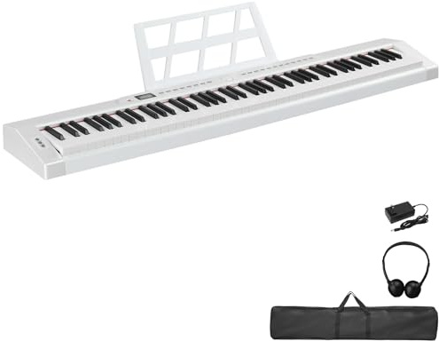Bonnlo GPP-105 E Piano 88 Tasten, Digitalpiano Semi-Gewichtete Tastatur mit Dual-Bluetooth, Kopfhörer, Sustain-Pedal-System, für Musikliebhaber und Anfänger, Ohne Ständer, Weiß