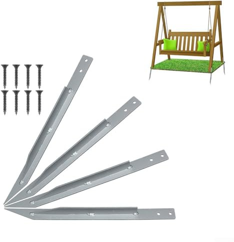 Heavy Duty Swing Ground Anchor for Wooden Playsets - Weather Resistant Metal Garden Swing Stabiliser Brackets with Screws, for Easy Install No Concrete Required, 4 Pack