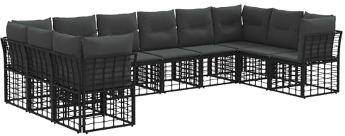 vidaXL Outdoor-Sofagarnitur Schwarz und Dunkelgrau Polyester, Outdoor-Sitzgruppe, modulares Design, wetterfester Rattan, Bequeme Polster für Garten, Terrasse