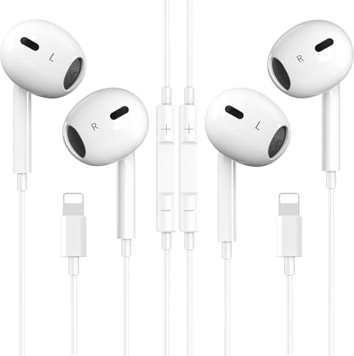 In-Ear Headphones for iPhone 2 Pack,Earphones Wired with HiFi-Audio Stereo Noise Isolating Mic+Volume Control Compatible with iPhone 14 Pro/14/13 Pro/13/12/12 Pro/11/11Pro/X/XS/SE/XR/8/7,White