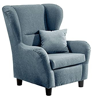 lifestyle4living - Moderner Ohrensessel – Große Auswahl an Stoffen und Farben - Gemütlicher Designer-Sessel im eleganten Landhaus-Stil, Blau