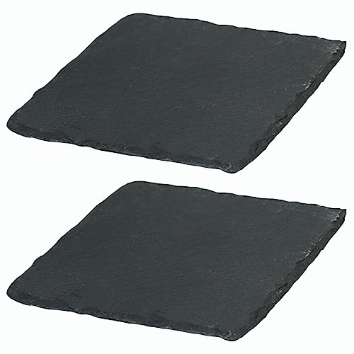 Novaliv Lot de 2 plateaux en ardoise - Carrés - 20 x 20 x 0,5 cm - Assiettes en ardoise - Assiettes de service - Assiettes décoratives