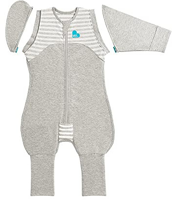 Love To Dream™ Swaddle UP™ Transition Suit, Medium 6-8.5 kg - Grey | Snug Fit with Zip-Off Wings | 1.0 TOG Ideal for Spring & Summer (20–24°C) | Machine Washable Bamboo & Double Zip