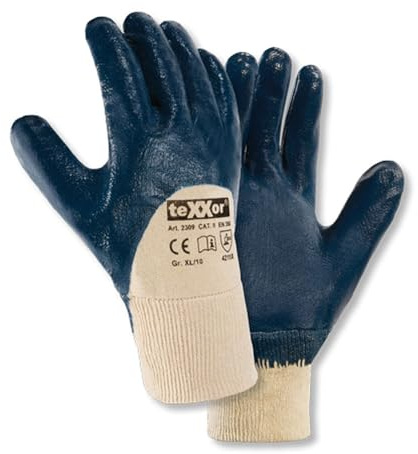 texxor 24 Stück Nitril-Handschuhe 2309, Strickbund, Packung, blau, 7/S, Nitrilhandschuhe, Arbeitshandschuhe, Strickgewebehandschuhe