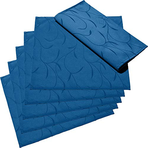 Erwin Müller Serviette, Stoffserviette 6er-Pack, Remscheid blau Größe 40x40 cm - mit Fleckschutz ausgerüstet, Rankenmuster