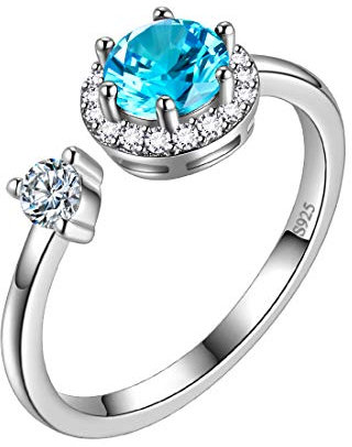 Aurora Tears März Birthstone verstellbare Ringe 925 Sterling Splitter Birthstone offener Ring Geburt Stein Schmuck für Frauen und Männer DR0090M